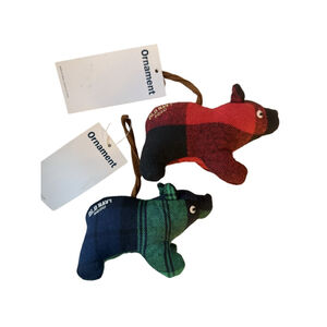 NWT Old Navy 2020 Plaid Flannel Bear Christmas Ornament set of 2